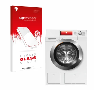 Front side of a product packaging with the brand logo upscreen. Next to it is the device Miele WEH875 shown with the correspon