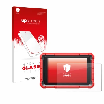 Front side of a product packaging with the brand logo upscreen. Next to it is the device Launch X-431 PROS Elite Pro 5 shown w