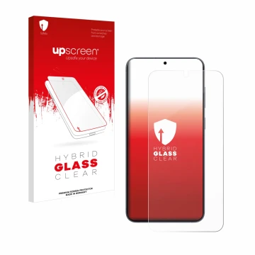 Front side of a product packaging with the brand logo upscreen. Next to it is the device Samsung Galaxy S25 Plus shown with th