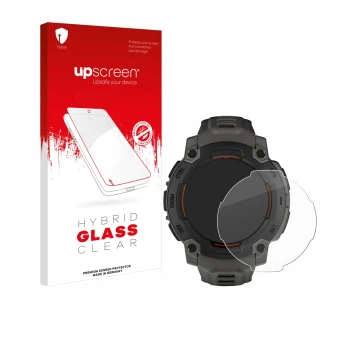 Front side of a product packaging with the brand logo upscreen. Next to it is the device Garmin Instinct E (45 mm) shown with 