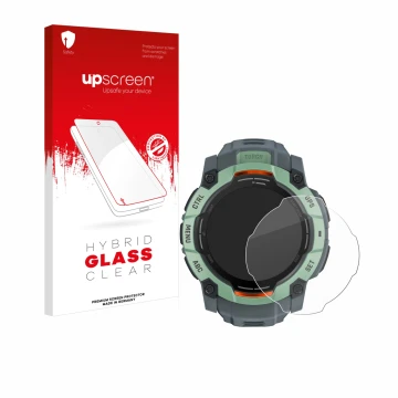 Front side of a product packaging with the brand logo upscreen. Next to it is the device Garmin Instinct 3 AMOLED (50 mm) show