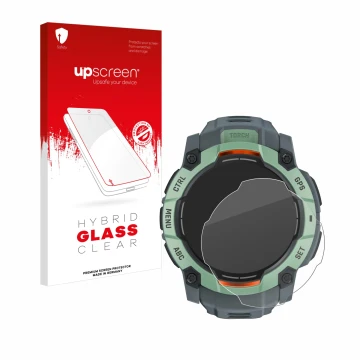 Front side of a product packaging with the brand logo upscreen. Next to it is the device Garmin Instinct 3 AMOLED (45 mm) show