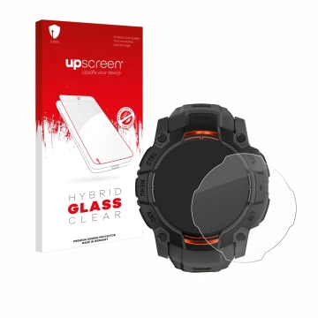 Front side of a product packaging with the brand logo upscreen. Next to it is the device Garmin Instinct 3 Solar (45 mm) shown