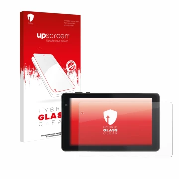 Front side of a product packaging with the brand logo upscreen. Next to it is the device Lisciani Mio Tab 7 shown with the cor