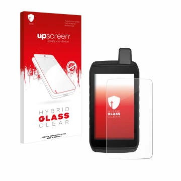 Front side of a product packaging with the brand logo upscreen. Next to it is the device Garmin Montana 710 shown with the cor