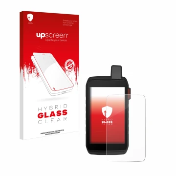 Front side of a product packaging with the brand logo upscreen. Next to it is the device Garmin Montana 710i shown with the co
