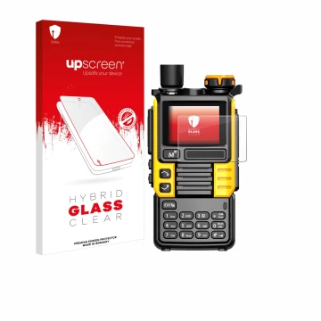Front side of a product packaging with the brand logo upscreen. Next to it is the device Quansheng UV-K5 (99) shown with the c
