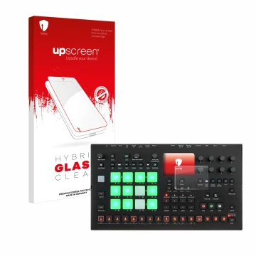 Front side of a product packaging with the brand logo upscreen. Next to it is the device Elektron Analog Rytm MKII shown with 