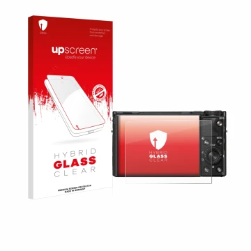 Front side of a product packaging with the brand logo upscreen. Next to it is the device Sony Cyber-Shot DSC-RX100 VIIA shown 