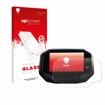 Front side of a product packaging with the brand logo upscreen. Next to it is the device Kawasaki Versys 650 2022+ shown with 