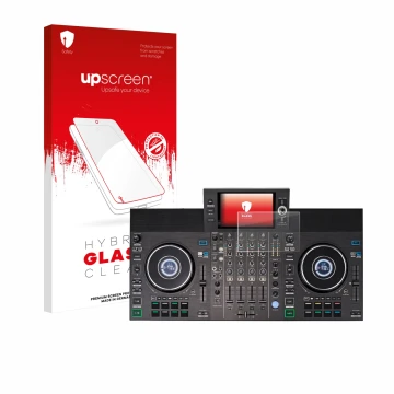 Front side of a product packaging with the brand logo upscreen. Next to it is the device Denon DJ SC LIVE 4 (Jog) shown with t
