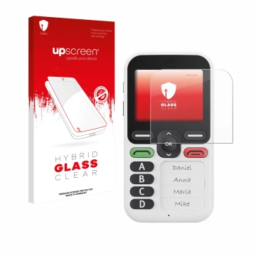 Front side of a product packaging with the brand logo upscreen. Next to it is the device Doro Leva X10 shown with the correspo