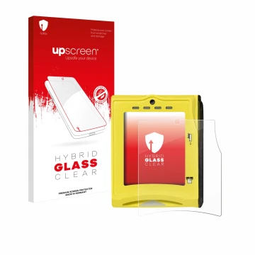 Front side of a product packaging with the brand logo upscreen. Next to it is the device Nayax VPOS TOUCH shown with the corre