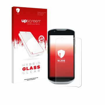 Front side of a product packaging with the brand logo upscreen. Next to it is the device Zebra TC52x-HC shown with the corresp