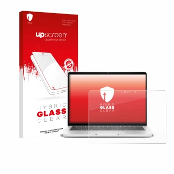 Front side of a product packaging with the brand logo upscreen. Next to it is the device Dell Pro 13 Plus 2-in-1 shown with th