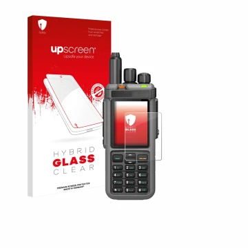 Front side of a product packaging with the brand logo upscreen. Next to it is the device Radtel RT-880 shown with the correspo