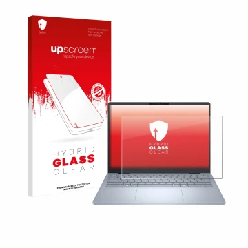 Front side of a product packaging with the brand logo upscreen. Next to it is the device Dell 14 Plus Laptop shown with the co