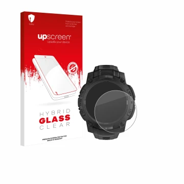 Front side of a product packaging with the brand logo upscreen. Next to it is the device Garmin Instinct 3 Solar Tactical Edit
