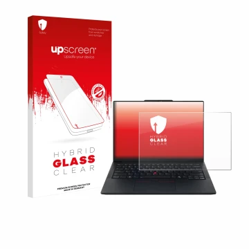 Front side of a product packaging with the brand logo upscreen. Next to it is the device Lenovo ThinkPad E14 Gen 7 shown with 