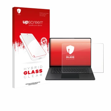 Front side of a product packaging with the brand logo upscreen. Next to it is the device Microsoft Surface Laptop 15