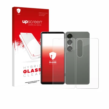 Front side of a product packaging with the brand logo upscreen. Next to it is the device Sony Xperia 1 VII (Front+Back) shown 