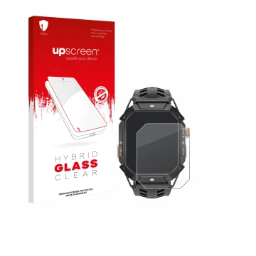Front side of a product packaging with the brand logo upscreen. Next to it is the device Oukitel BT80 shown with the correspon