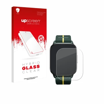 Front side of a product packaging with the brand logo upscreen. Next to it is the device Motorola Moto watch fit shown with th
