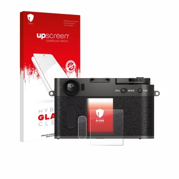 Front side of a product packaging with the brand logo upscreen. Next to it is the device Fujifilm X Half X-HF1 shown with the 