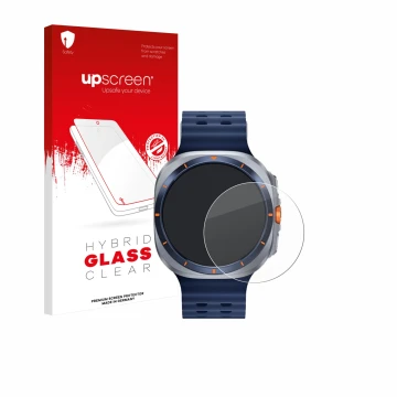 Front side of a product packaging with the brand logo upscreen. Next to it is the device Samsung Galaxy Watch Ultra 2 (47 mm) 