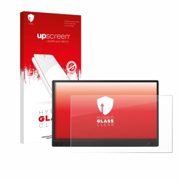 Front side of a product packaging with the brand logo upscreen. Next to it is the device ASUS ZenScreen MB166C shown with the 