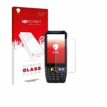 Front side of a product packaging with the brand logo upscreen. Next to it is the device Point Mobile PM68 shown with the corr