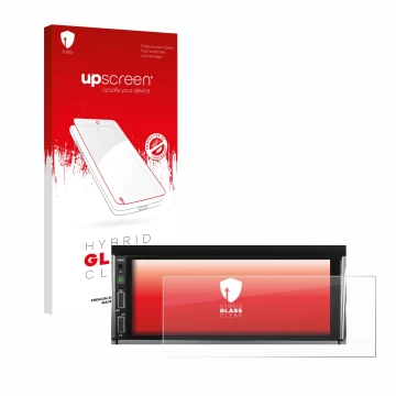 Front side of a product packaging with the brand logo upscreen. Next to it is the device Hikity Carplay 6.86