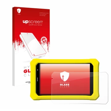 Front side of a product packaging with the brand logo upscreen. Next to it is the device Clementoni Clempad 8