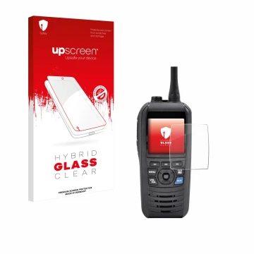 Front side of a product packaging with the brand logo upscreen. Next to it is the device Icom IC-M94D shown with the correspon