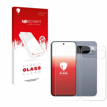 Front side of a product packaging with the brand logo upscreen. Next to it is the device Google Pixel 10 Pro XL (Front+Back) s