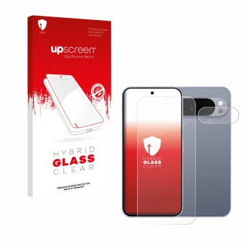 Front side of a product packaging with the brand logo upscreen. Next to it is the device Google Pixel 10 Pro XL (Front+Camera)