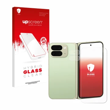 Front side of a product packaging with the brand logo upscreen. Next to it is the device Google Pixel 10 Pro Fold (Front+Camer