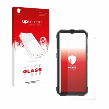 Front side of a product packaging with the brand logo upscreen. Next to it is the device Cubot King Kong AX shown with the cor