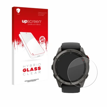 Front side of a product packaging with the brand logo upscreen. Next to it is the device Garmin Fenix 8 Pro MicroLED (51 mm) s