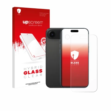 Front side of a product packaging with the brand logo upscreen. Next to it is the device Apple iPhone Air (Front+Camera) shown