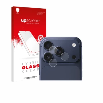 Front side of a product packaging with the brand logo upscreen. Next to it is the device Apple iPhone 17 Pro (ONLY Camera Lens