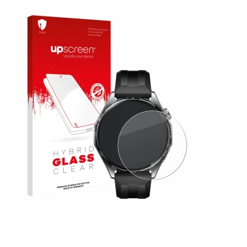 Front side of a product packaging with the brand logo upscreen. Next to it is the device Huawei Watch GT 6 (46 mm) shown with 