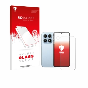 Front side of a product packaging with the brand logo upscreen. Next to it is the device Xiaomi 17 (Front+Camera) shown with t