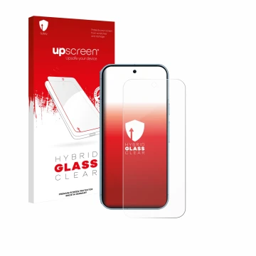 Front side of a product packaging with the brand logo upscreen. Next to it is the device Google Pixel 9 (case-friendly) shown 