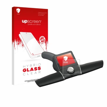 Front side of a product packaging with the brand logo upscreen. Next to it is the device Motocaddy M7 GPS Remote shown with th