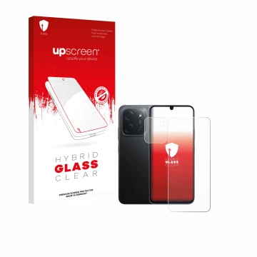 Front side of a product packaging with the brand logo upscreen. Next to it is the device Xiaomi Poco C85 (Front+Camera) shown 