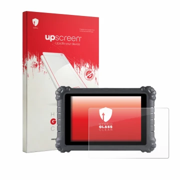 Front side of a product packaging with the brand logo upscreen. Next to it is the device Autel MaxiSys MS906 Pro shown with th
