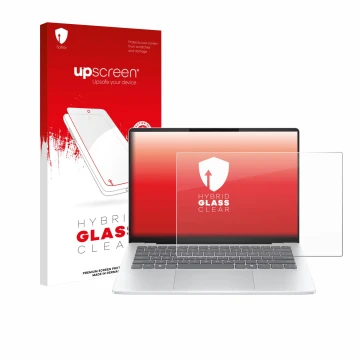Front side of a product packaging with the brand logo upscreen. Next to it is the device HP OmniBook 5 14 shown with the corre