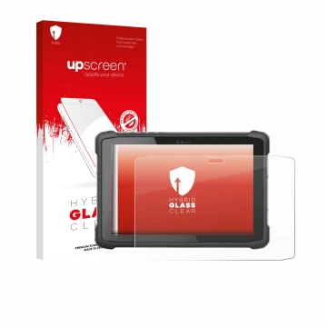 Front side of a product packaging with the brand logo upscreen. Next to it is the device Hematec SolidTab G99 10