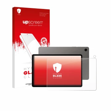 Front side of a product packaging with the brand logo upscreen. Next to it is the device Samsung Galaxy Tab S9 FE (Front+Camer